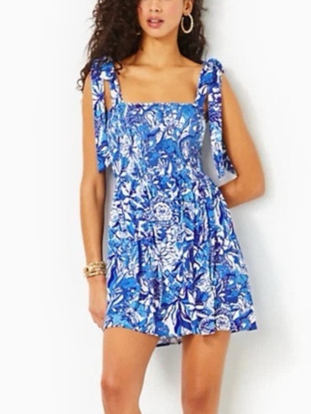 Lilly Pulitzer Rivera smocked romper blue white 57347